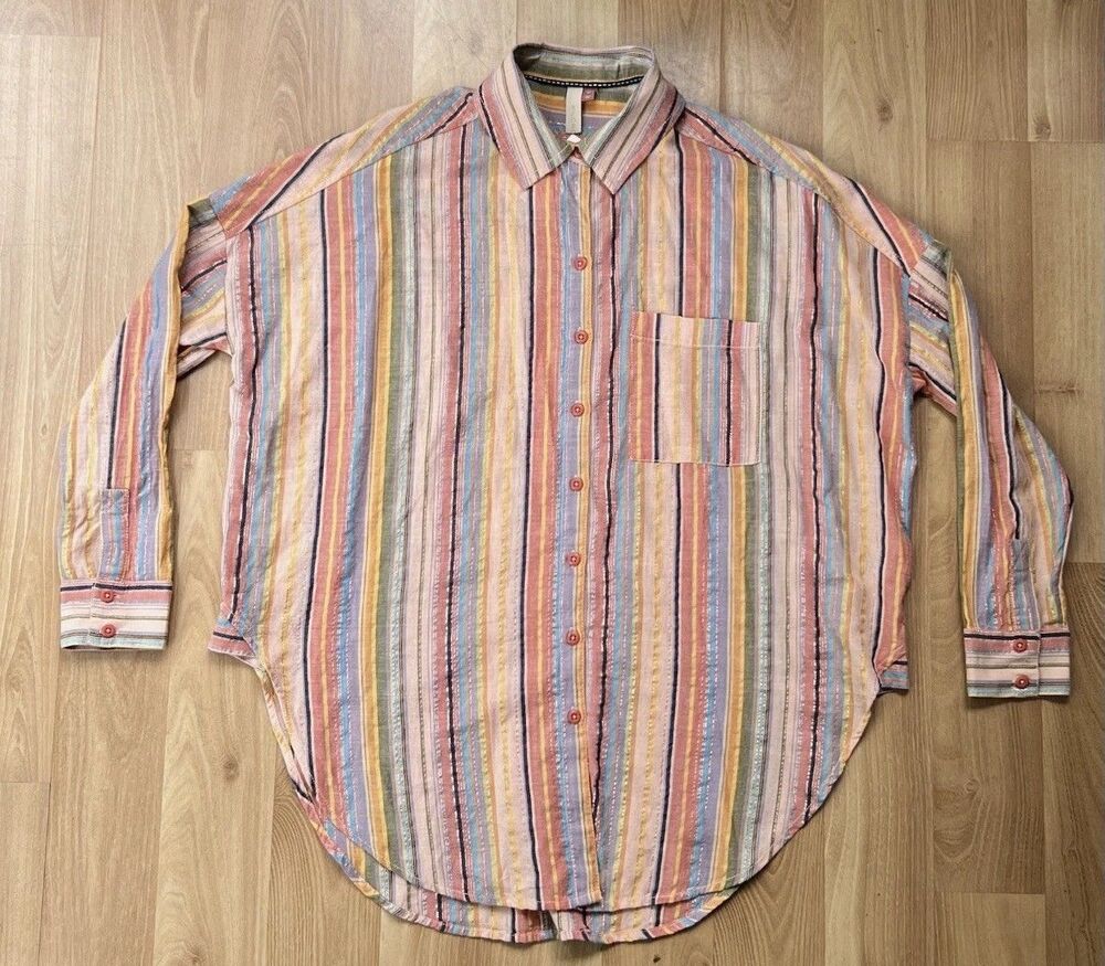 Pilcro and the Letterpress Anthropologie Metallic Striped Button Down Size Small
